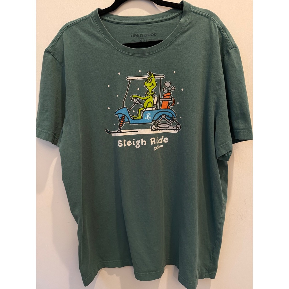 Life Is Good Women XXL Grinch Christmas Sleigh Ride Christmas Graphic Tee